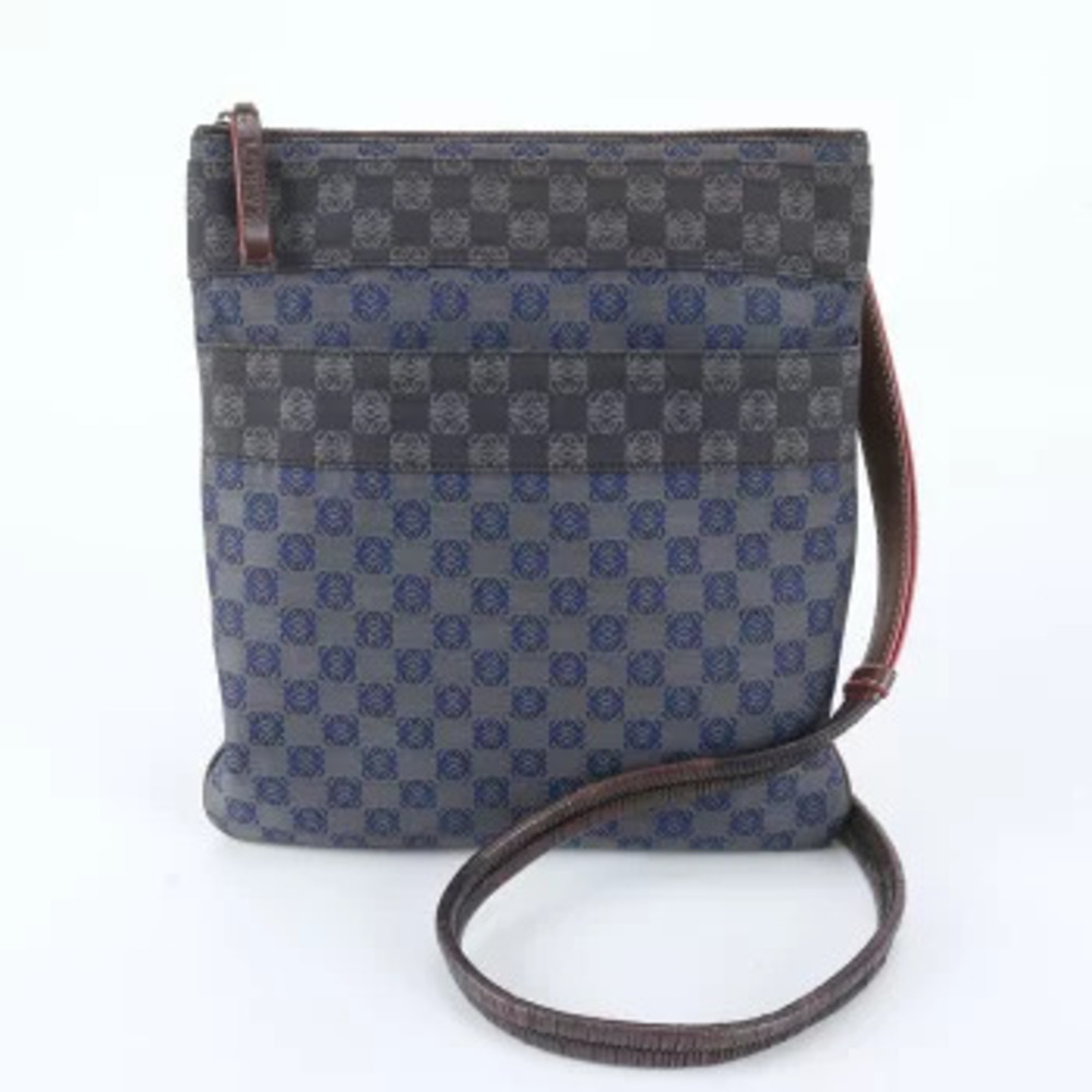 Loewe Anagram Repeat Leather Messenger Crossbody Bag Commuter Blue Gray